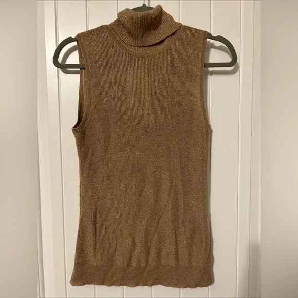 REVOLVE L’Agence XS Sabrina Sleeveless Turtleneck Top Knit Blouse Gold Biscotti - Picture 6 of 11